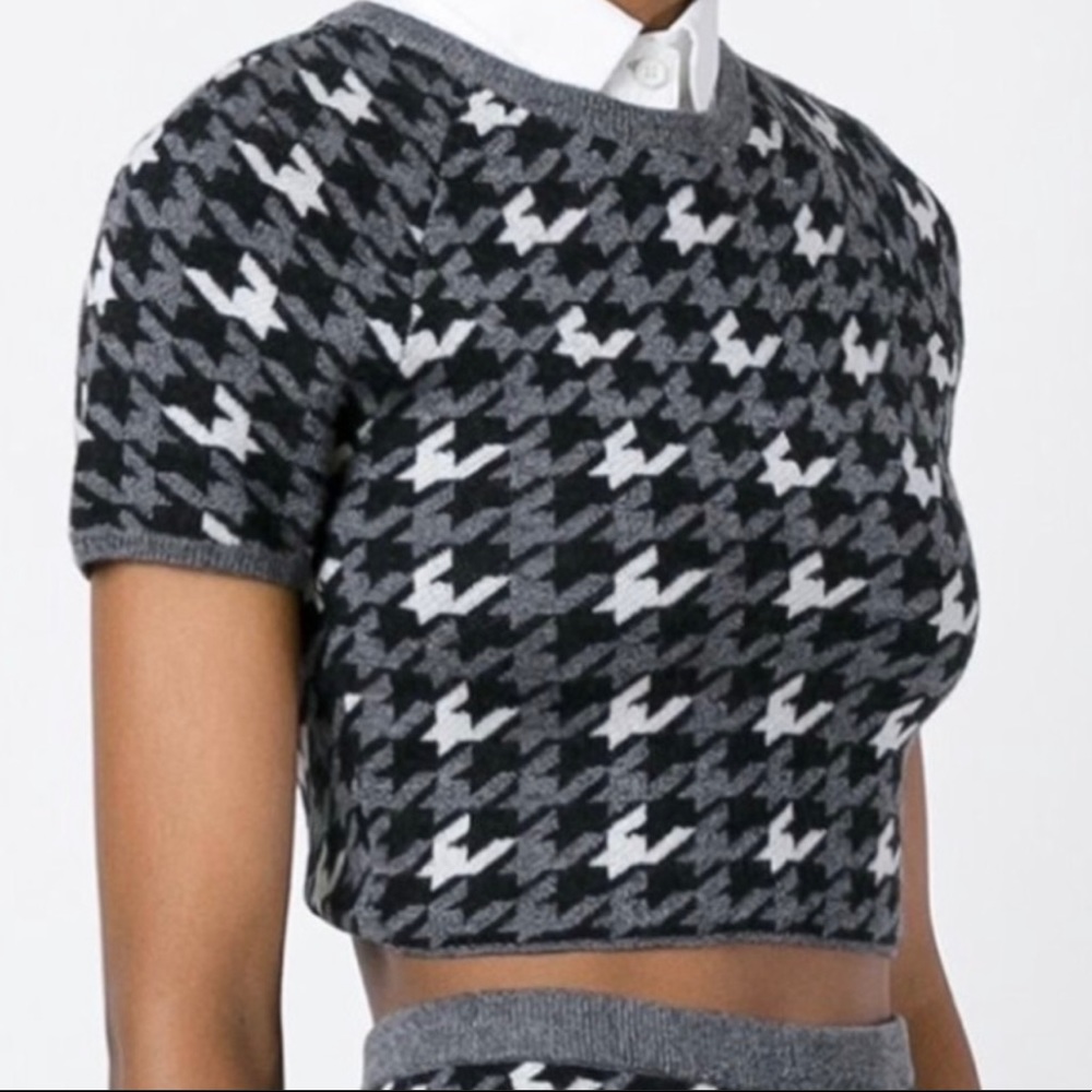 Alice + Olivia XS wool crop houndstooth sweater